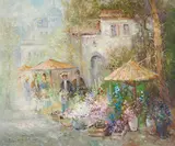 Summer Flower Stand by Willi Bauer, oil on canvas (unstretched), sold Jan 2021