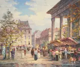 Madeleine Flower Market Paris by Horst Miesler, oil on canvas (unstretched), sold Jan 2021