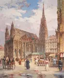 St. Stephen's Cathedral, Vienna by Horst Miesler, oil on canvas (unstretched), sold Jan 2021