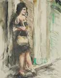 Red Lips in Black Dress by Pál Fried, oil and charcoal on canvas (unstretched), sold Jan 2021