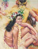 Hawaiian Dancer & Ukulelist by Rita Asfour, oil on canvas (unstretched), sold Jan 2021