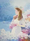 Garden by the Lake by Lawrence, oil on canvas (unstretched), sold Jan 2021
