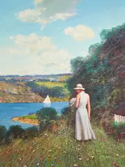 Walking through the Field by Lawrence, oil on canvas (unstretched), sold Jan 2021