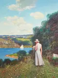 Walking through the Field by Lawrence, oil on canvas (unstretched), sold Jan 2021