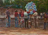 Blue Balloons by Wendell Hall, oil on canvas (unstretched), sold Jan 2021
