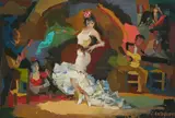 Bailaora by Isidro Antequera López de Haro, oil on canvas (unstretched), sold Jan 2021