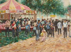 Carousel Tickets by Wendell Hall, oil on canvas (unstretched), sold Jan 2021