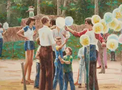 Balloons by Wendell Hall, oil on canvas (unstretched), sold Jan 2021