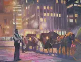 Evening Ride by the Plaza by Hongnian Zhang, oil on canvas (unstretched), sold Jan 2021