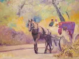 Romantic Ride through the Park by Hongnian Zhang, oil on canvas (unstretched), sold Jan 2021