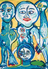 Untitled (Blue Faces) by Herbert Gentry, lithograph, sold Feb 2021
