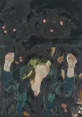 Untitled (Woman with raised arms) by Laura Lancaster, 2005, oil and acrylic on canvas board, sold Feb 2021