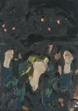 Untitled (Woman with raised arms) by Laura Lancaster, 2005, oil and acrylic on canvas board, sold Feb 2021