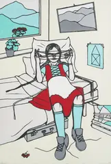 (20th Century) by Vanessa Jane Pfaff, acrylic and linocut on canvas, sold Feb 2021