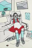 (20th Century) by Vanessa Jane Pfaff, acrylic and linocut on canvas, sold Feb 2021