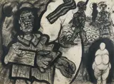 Fertility Idol with Figures by Robert Beauchamp, 1979, charcoal on paper, sold Feb 2021