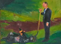 Dying Fire by Annette Cyr, 1987, oil on canvas, sold Feb 2021