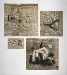 Space Scenes (4) by Benoît Gilsoul, charcoal and India ink on paper, sold Feb 2021