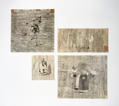 Space Scenes (4) by Benoît Gilsoul, charcoal and India ink on paper, sold Feb 2021