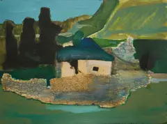 Untitled (cottage) by Benoît Gilsoul, oil on paper, sold Feb 2021