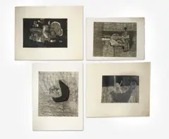 Space Scenes (4) by Benoît Gilsoul, charcoal and India ink on paper each laid down to paper, sold Feb 2021