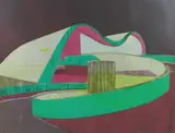 Teatro Popular, Niteroi, Brazil by Enoc Perez, 2009, screenprint-monotype on Coventry rag vellum white paper, sold Feb 2021