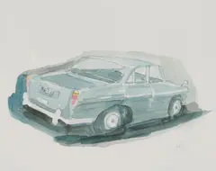 Rover P5 Blue by Hugo Guinness, watercolor on paper, sold Feb 2021