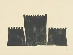Untitled (Castle) by Hugo Guinness, woodblock on paper, sold Feb 2021
