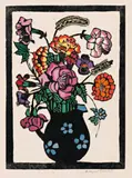 Flowers In Jug by Margaret Preston, c.1929, hand-coloured woodcut, sold Dec 2015