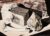 Surrealist Landscape With Stones And Bone by John D. Moore, 1944, watercolour and ink on paper, sold Dec 2015