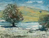 River Landscape With Bald Mountain by Lloyd Rees, 1949, oil on board, sold Dec 2015