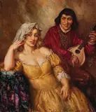 Lady And Troubadour by Norman Lindsay, c.1937, oil on canvas, offered Dec 2015
