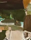 Green Landscape by Brett Whiteley, 1962, mixed media with collage on paper, sold Dec 2015