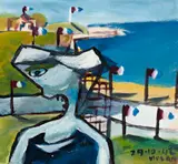 On The Beach, St Kilda by Sidney Nolan, 1942, enamel on card, sold Dec 2015