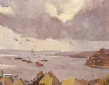 Sydney Harbour From Darling Point by Herbert Badham, c.1944, oil on pulpboard, sold Dec 2015