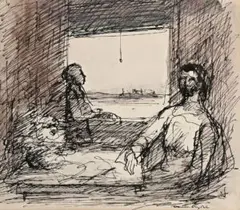 Interior With Figure Study by Russell Drysdale, ink and wash on paper, sold Dec 2015