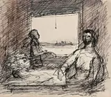 Interior With Figure Study by Russell Drysdale, ink and wash on paper, sold Dec 2015