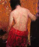 Nude With Red Wrap by Judy Drew, pastel on paper, sold Dec 2015