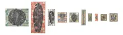 Material World by Fiona Margaret Hall, 2001, a series of ten works each inscribed verso with name of plant species gouache on banknotes gouache on banknotes, sold Aug 2015