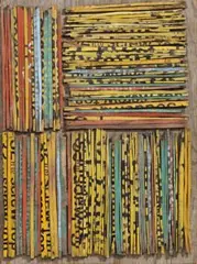 Summer Stack by Rosalie Gascoigne, 1990, sawn soft drink crates on plywood mounted on board, sold Aug 2015