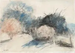 Landscape by Lloyd Rees, 1972, charcoal and watercolour on paper, sold Aug 2015