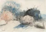 Landscape by Lloyd Rees, 1972, charcoal and watercolour on paper, sold Aug 2015