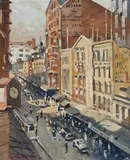 Pitt Street, Sydney by Herbert Badham, 1943, oil on compressed card, sold Aug 2015