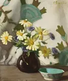 Marguerites And Cornflowers by Constance Stokes, 1930, oil on composition board, offered Aug 2015