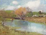 Spring Landscape by Walter Withers, 1893, oil on cedar panel, sold Aug 2015
