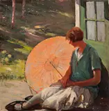 The Orange Parasol by James Ranalph Jackson, oil on canvas on board, sold Aug 2015