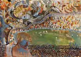 Sporting Landscape (Trumper Park) by Donald Friend, 1963, gouache and ink on paper on board, offered Aug 2015