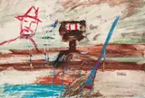 Kelly With Gun And Trooper by Sidney Nolan, oil on paper on composition board, sold Aug 2015