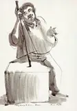 Malay Playing The Tea-Box – Broome by Russell Drysdale, ink on paper, sold Aug 2015