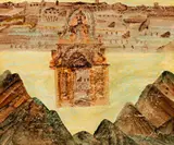 Monastery Of Arkadi, Crete by Sidney Nolan, 1956, wax crayon, oil and ink on paper, sold Aug 2015